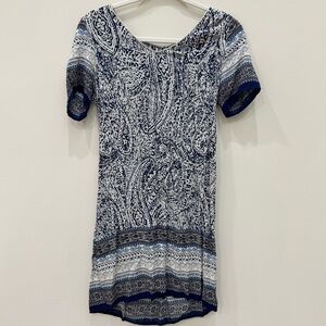 It Hippie Blue & White Paisley Print Short Sleeve Shift Dress Size S